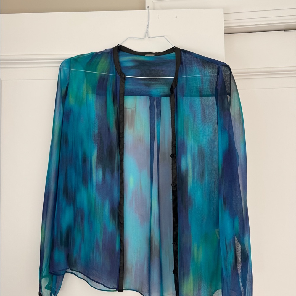 Elie Tahari Blue and Green Women's Sheer Blouse